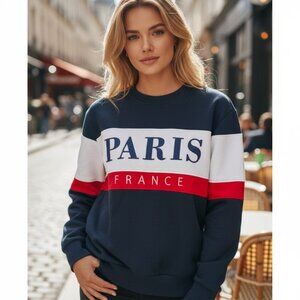 Paris France Colorblock Sweatshirt – Navy White Red – Made in Europe – Size Smal